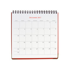Calendar of December 2017 isolated on white background with clipping mask.
