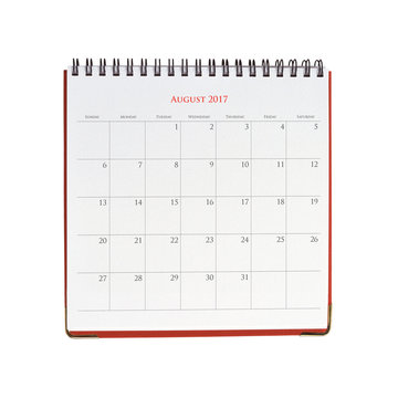 Calendar of August 2017 isolated on white background with clipping mask.
