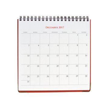 Calendar of December 2017 isolated on white background with clipping mask.
