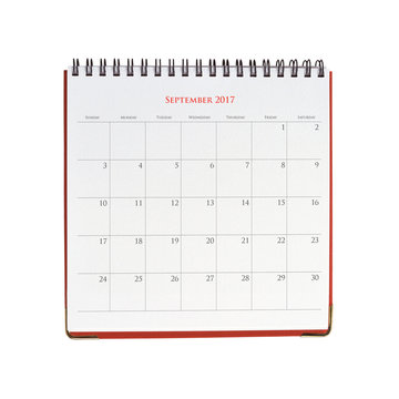 Calendar of September 2017 isolated on white background with clipping mask.
