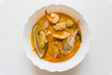 Spicy soup in white bowl ,Thai food