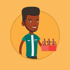 Man with pack of beer vector illustration.