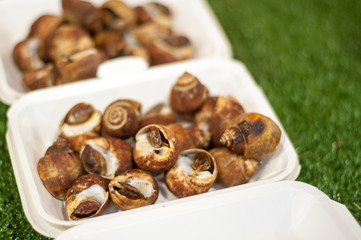Shellfish in foam box.