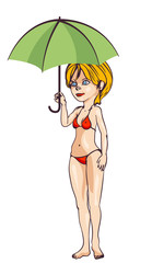 Bikini girl with umbrella. Vector image