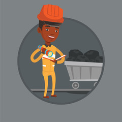Miner checking documents vector illustration.