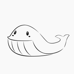 cute and happy whale line art vector