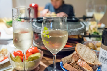 View of Family table for cooking on Raclette
