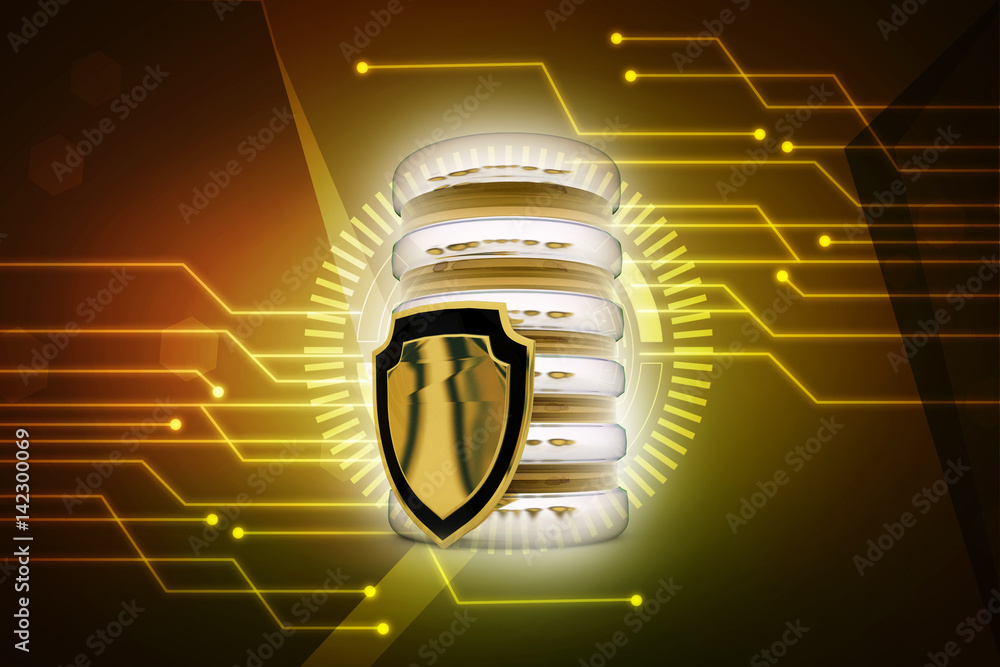Poster 3d rendering database storage data base with protected shield