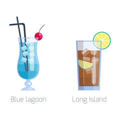 Set of alcoholic cocktails isolated fruit cold drinks tropical cosmopolitan freshness and party alcohol sweet tequila vector illustration.