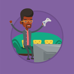 Man playing video game vector illustration.