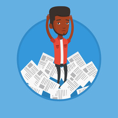 Stressed businessman having lots of work to do.