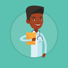 Doctor with file in medical office.