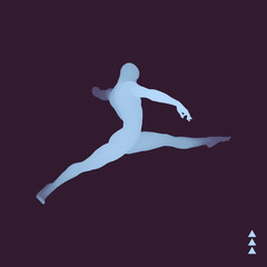 Jumping Man. Gymnast. 3D human body model. Gymnastics activities for icon.