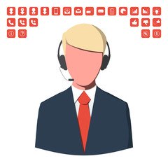 Customer service operator with business icon set.