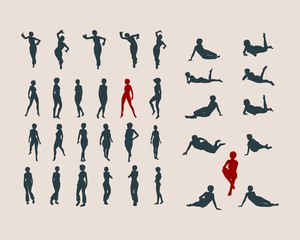 Sexy women silhouettes collection. Fashion mannequin. Vector Illustration