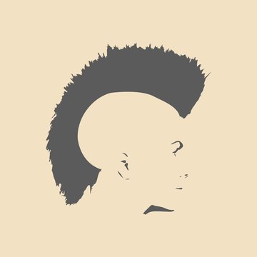 Face side view. Elegant silhouette of a female head. Vector Illustration. Mohawk hair style. Monochrome gamma.