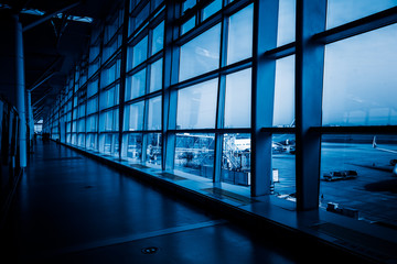 modern hallway of airport or subway station in city of China.