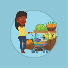 Customer with shopping cart vector illustration.