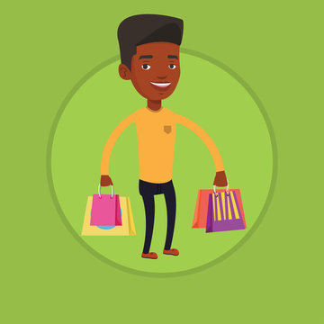 Happy man with shopping bags vector illustration