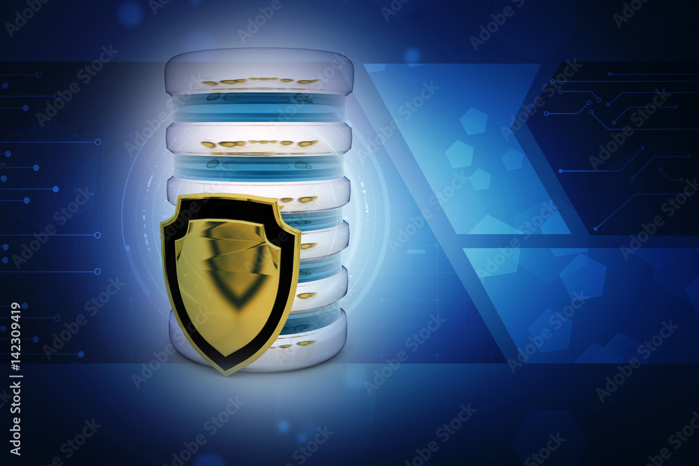 Poster 3d rendering database storage data base with protected shield