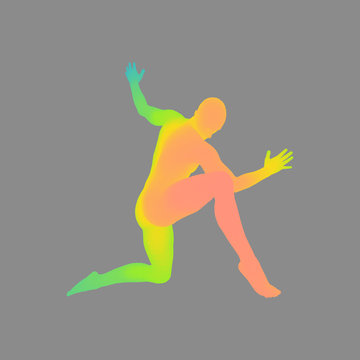 The dancer performs a dance on his knees. Silhouette of a Dancer. Sport Symbol.