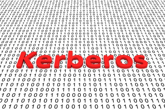 Kerberos in the form of binary code, 3D illustration