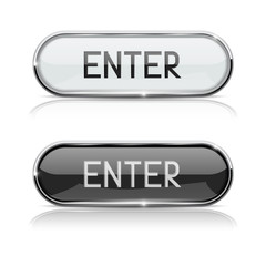 Black and white oval ENTER glass buttons