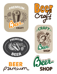 Collection of retro beer emblems, badges, stickers