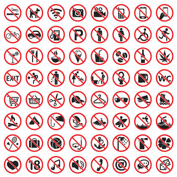 Prohibited icon set, warning danger prohobited signs