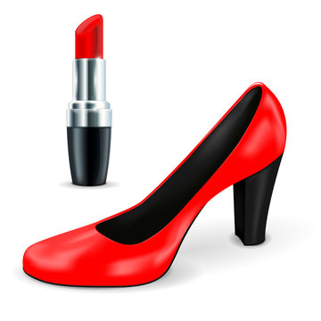 Red lipstick and red women shoe