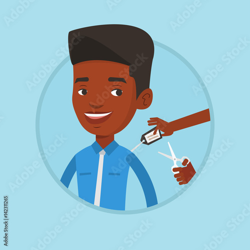 "Man cutting price tag off new tshirt." Stock image and royaltyfree