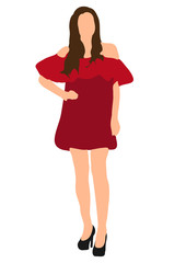 Vector, illustration, beautiful girl without face in dress
