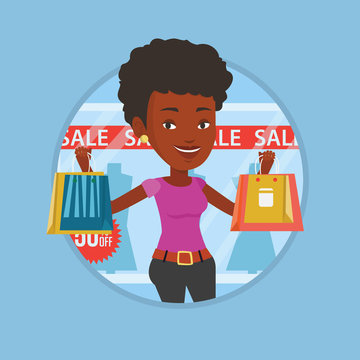 Woman shopping on sale vector illustration.