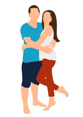 Vector, isolated, guy and girl hugging