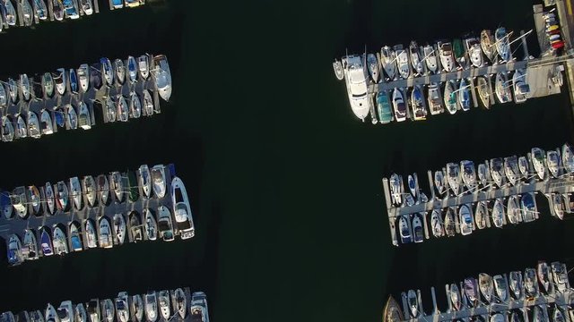 Marina Aerial Shot of Sailboats and Yachts in Docks