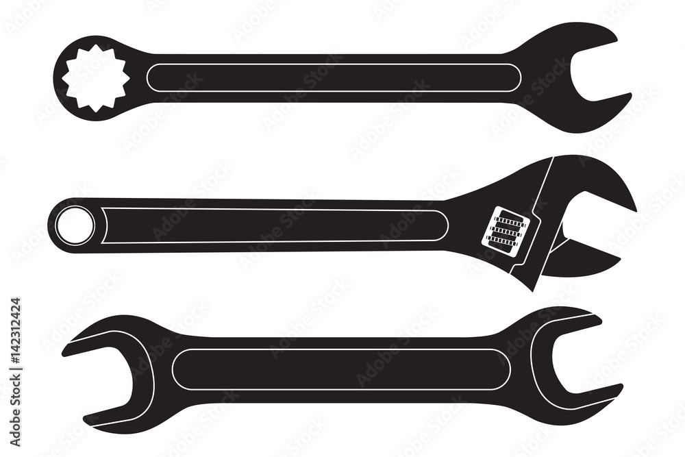 Wall mural set of wrenches. black flat icons