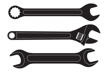 Set of wrenches. Black flat icons