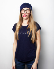 friendly blond woman with glasses