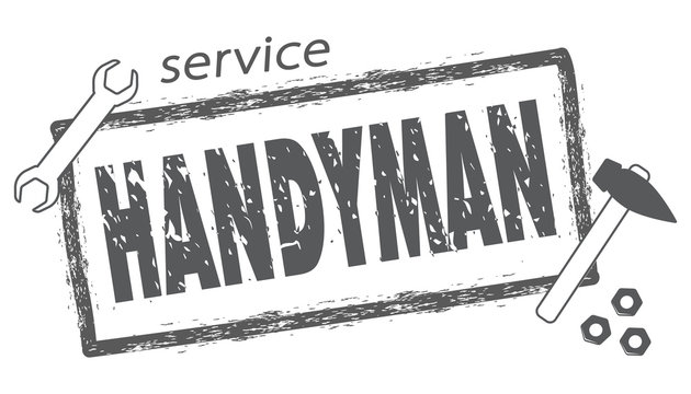 Professional handyman services logo. Stamp handyman in gray. Set of repair tools. Stock vector. Flat design.