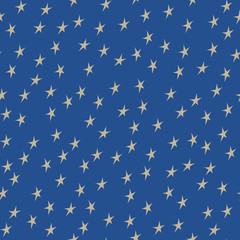 Seamless Pattern of Stars, Pattern for Fabric and Wrapping Paper, Gold Stars on Blue Background, Vector Illustration