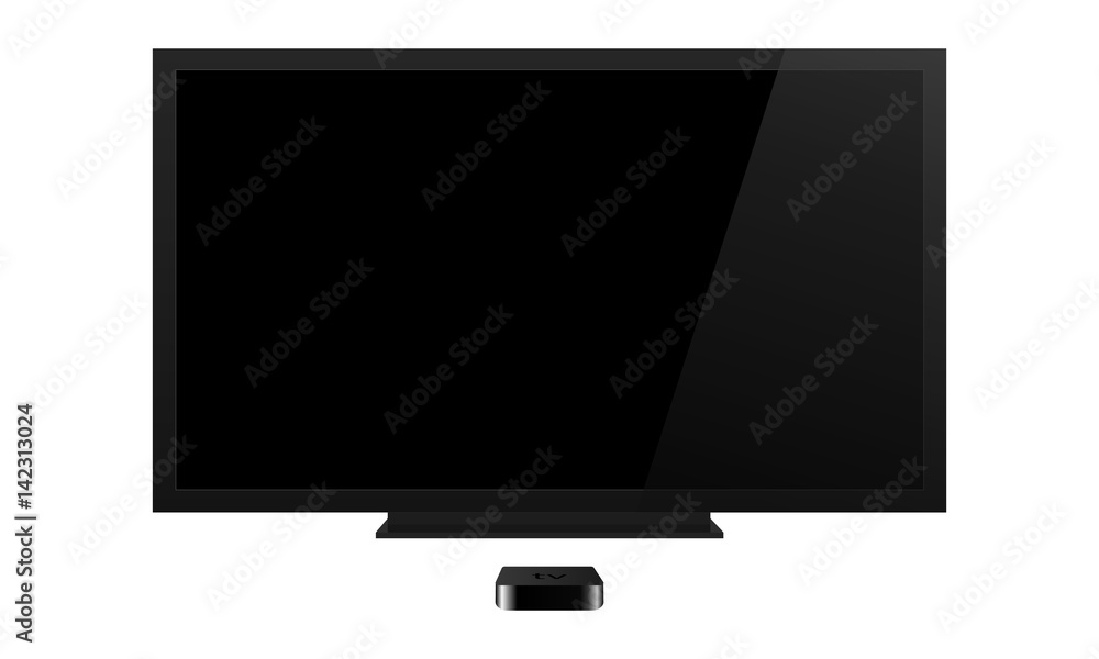Poster tv screen mockup with reciever isolated on white background. can be use for your web design showcase