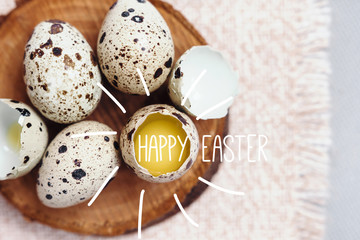 Happy Easter! Festive decoration with quail eggs.