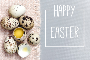 Happy Easter! Festive decoration with quail eggs.