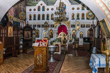 Fototapeta na wymiar Interior into the Orthodox church