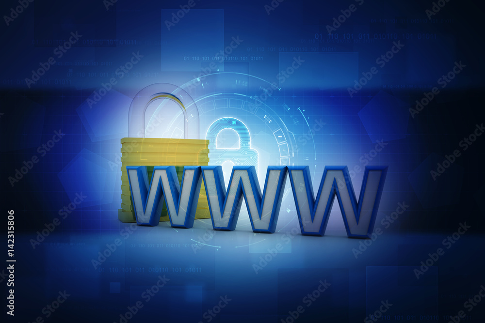 Poster 3d rendering padlock with www