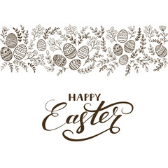Black floral elements with eggs and lettering Happy Easter