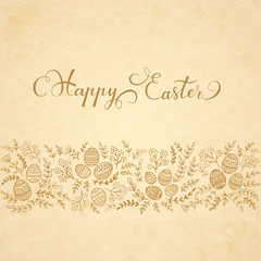 Floral elements and lettering Happy Easter on beige background