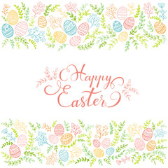 Colorful floral elements and lettering Happy Easter