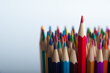 Group of bright wooden pencils with copyspace