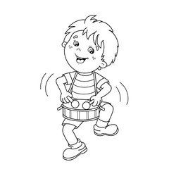 Coloring Page Outline Of cartoon Boy playing the drum. Musical instruments. Coloring book for kids